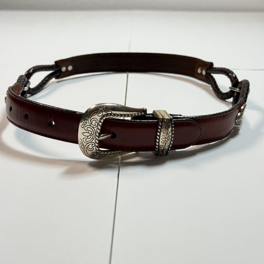 Brighton Belt Womens XS 30 Brown Leather Braided Concho Western Cowgirl